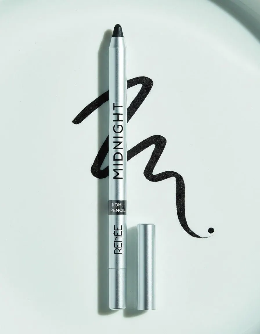 RENEE Midnight Kohl review wooden pencil with jet black pigment swatch on marble RENÉE Cosmetics KapdeWali